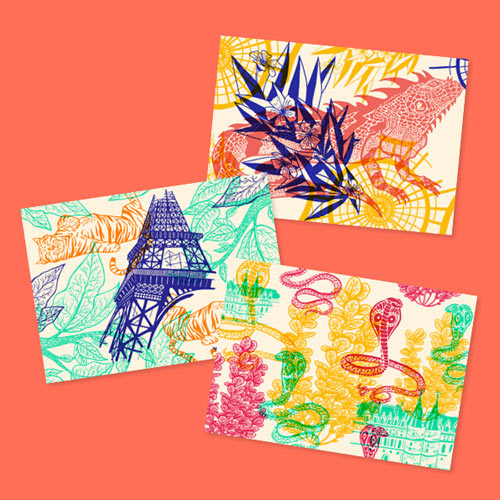 Juliette Seban – Piquette ou champagne, mini prints et cartes postales – lot de 3